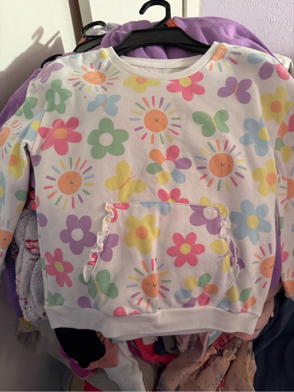Girls' Pastel Floral & Sun Sweatshirt - White